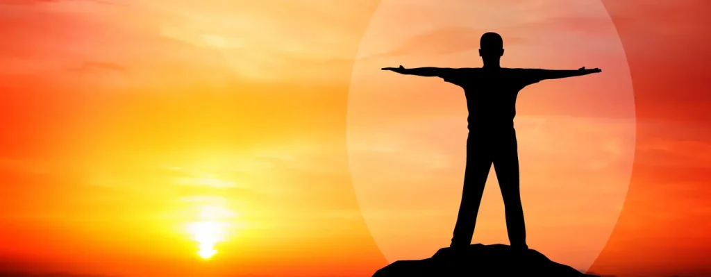 A man facing a sunset showing more than one body; assuming there is only one body is a common error in psychology and somatics